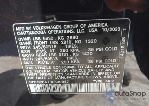 2024 Volkswagen Atlas 2.0T Se from USA, damaged, VIN 1V2LR2CA7RC530947